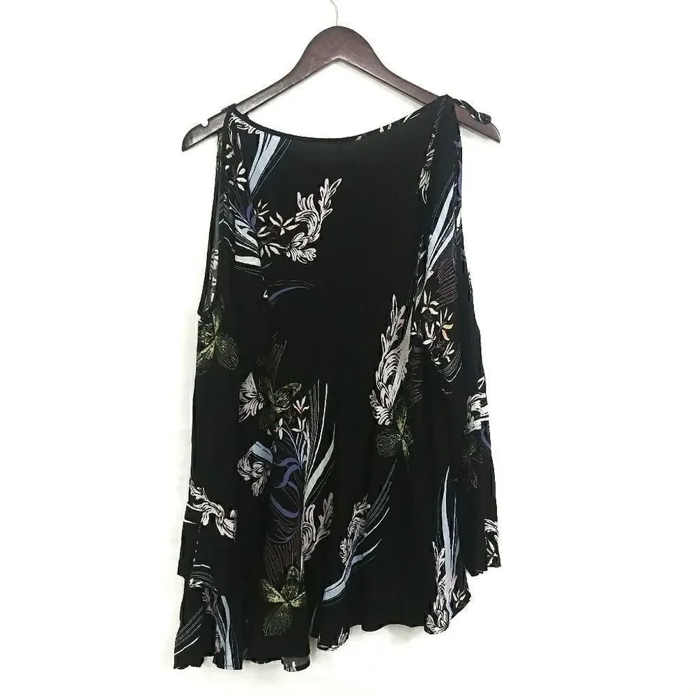 Free People Tunic Dress Black  XS Skies Are Clear Floral Boho